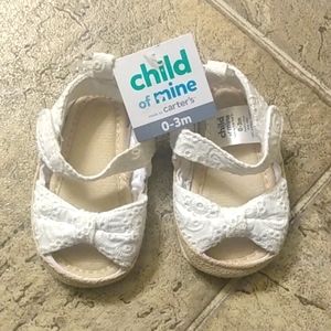 Carter's Child of Mine White Eyelet Bow Sandals Size 0-3m